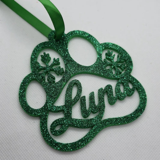 Personalized Paw Print Christmas Ornament – Custom Pet Name